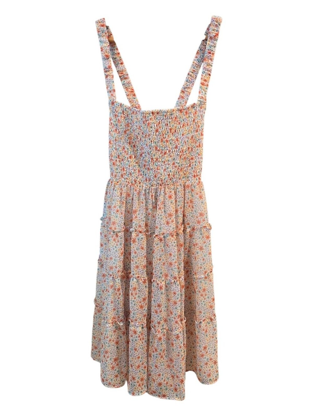 Jacquie the Label Tiered Summer Spring Floral Midi Dress In Pink Orange Size L